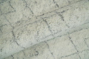 Hand Knotted Ivory and Gray 8x10 and 9x12 Trellis Moroccan Rug Made with Fine Wool | TRDCP647