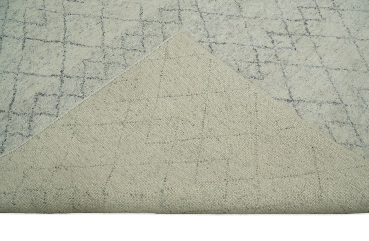Hand Knotted Ivory and Gray 8x10 and 9x12 Trellis Moroccan Rug Made with Fine Wool | TRDCP647