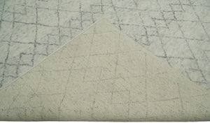 Hand Knotted Ivory and Gray 8x10 and 9x12 Trellis Moroccan Rug Made with Fine Wool | TRDCP647