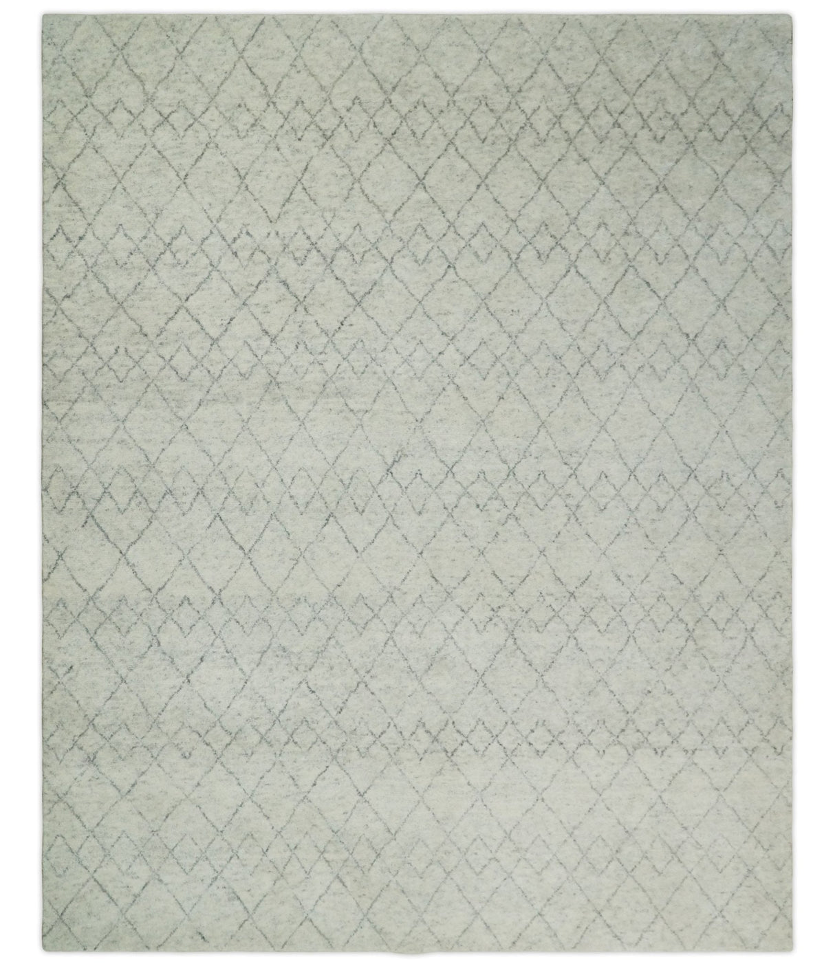 Hand Knotted Ivory and Gray 8x10 and 9x12 Trellis Moroccan Rug Made with Fine Wool | TRDCP647
