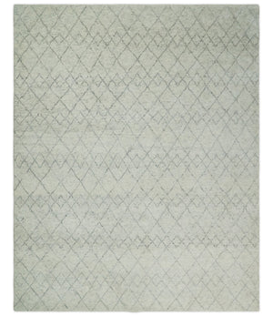 Hand Knotted Ivory and Gray 8x10 and 9x12 Trellis Moroccan Rug Made with Fine Wool | TRDCP647
