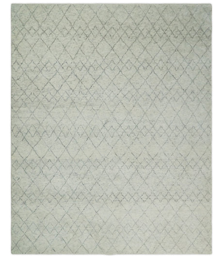 Hand Knotted Ivory and Gray 8x10 and 9x12 Trellis Moroccan Rug Made with Fine Wool | TRDCP647
