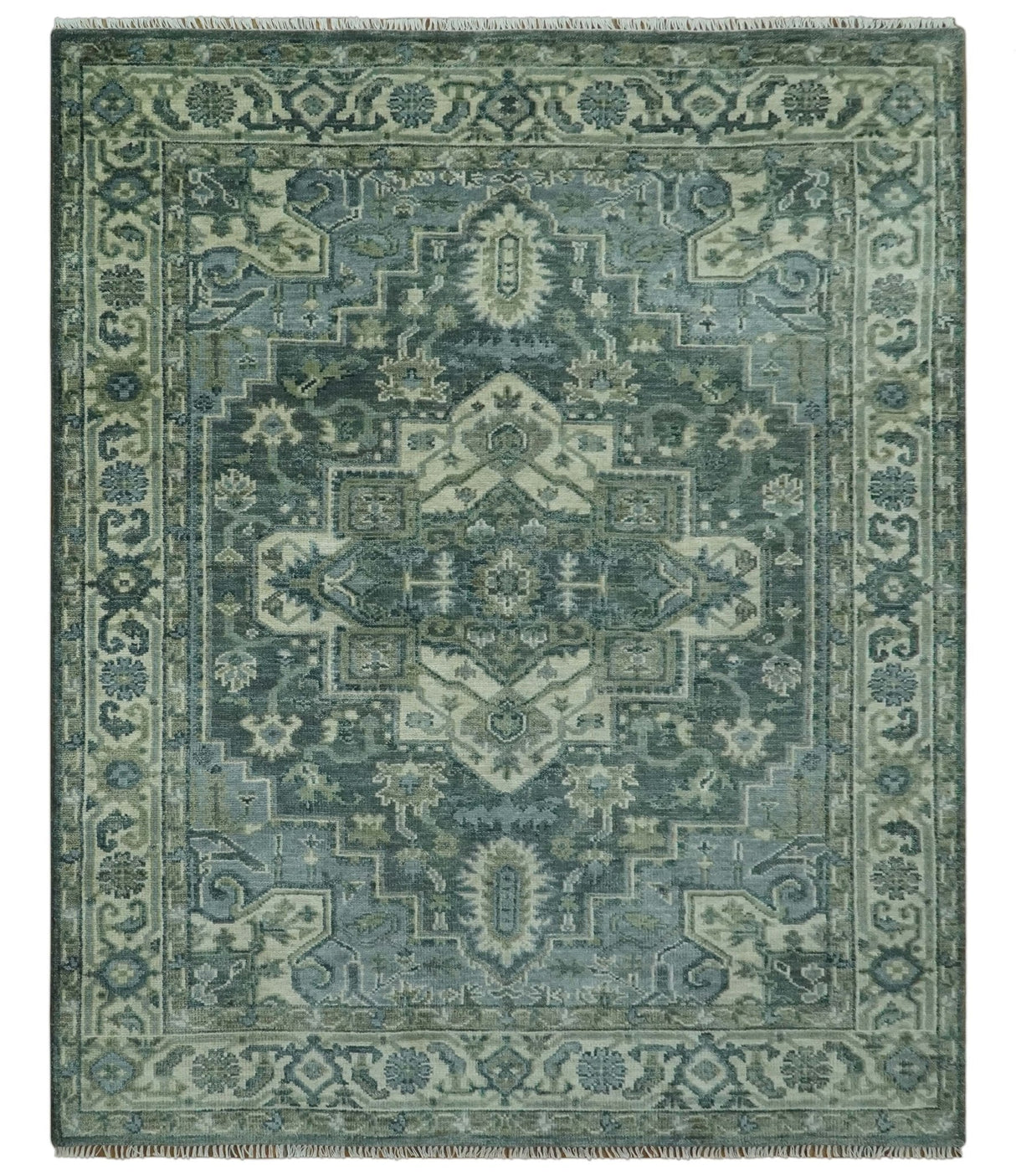 Hand Knotted Ivory, and Shades of Gray Traditional Custom made wool rug