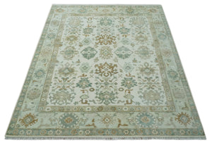 Hand Knotted Ivory and Silver 8x10 Traditional Oushak Wool Area Rug