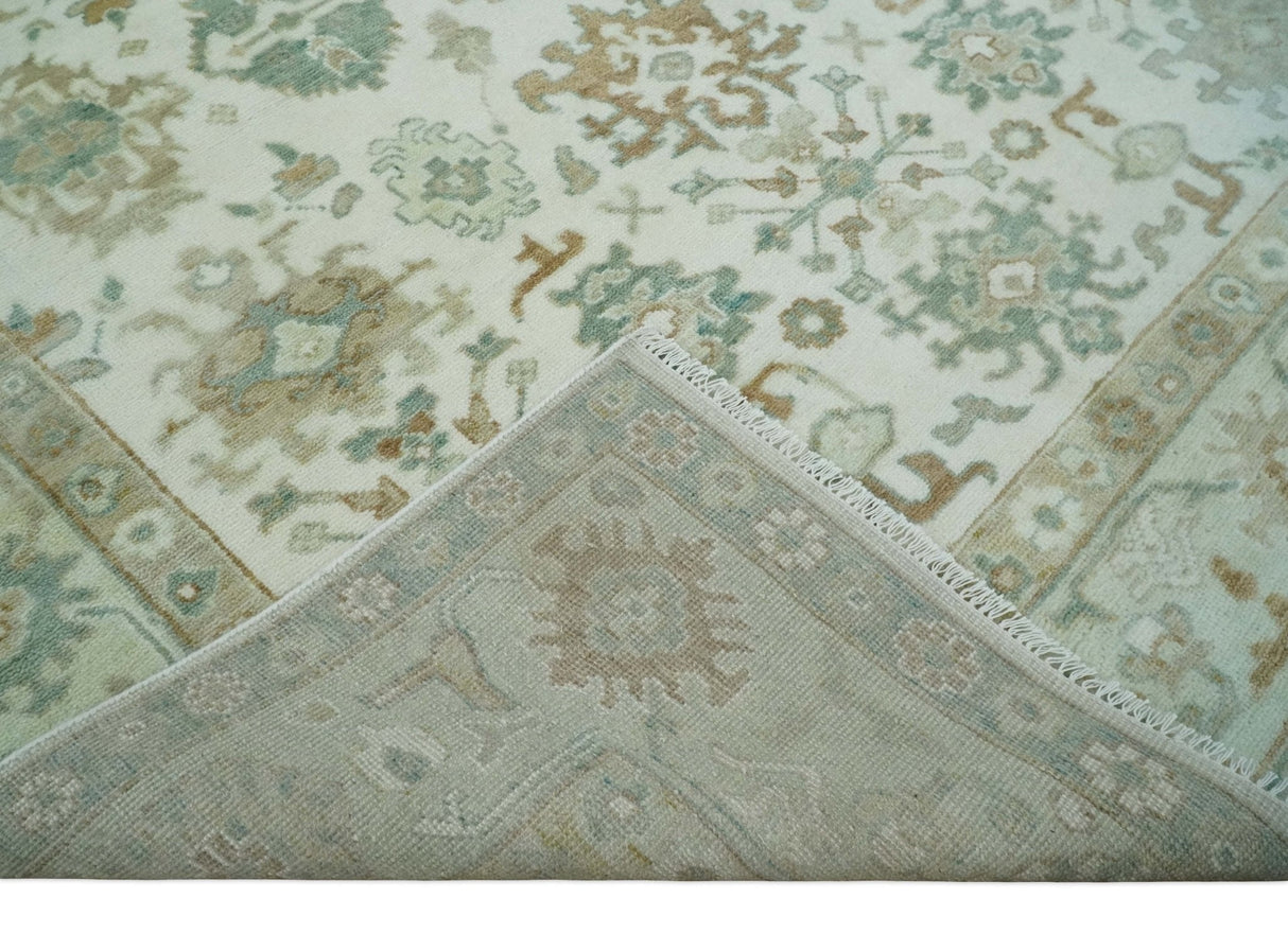 Hand Knotted Ivory and Silver 8x10 Traditional Oushak Wool Area Rug