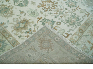 Hand Knotted Ivory and Silver 8x10 Traditional Oushak Wool Area Rug