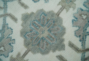 Hand Knotted Ivory and Teal 8x10 and 11x11 Square Oushak Wool Area Rug