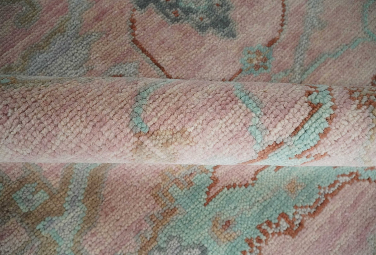 Hand Knotted Light Pink Oriental Oushak 9x12 Traditional Wool Area Rug, Living Room and Bedroom Rug