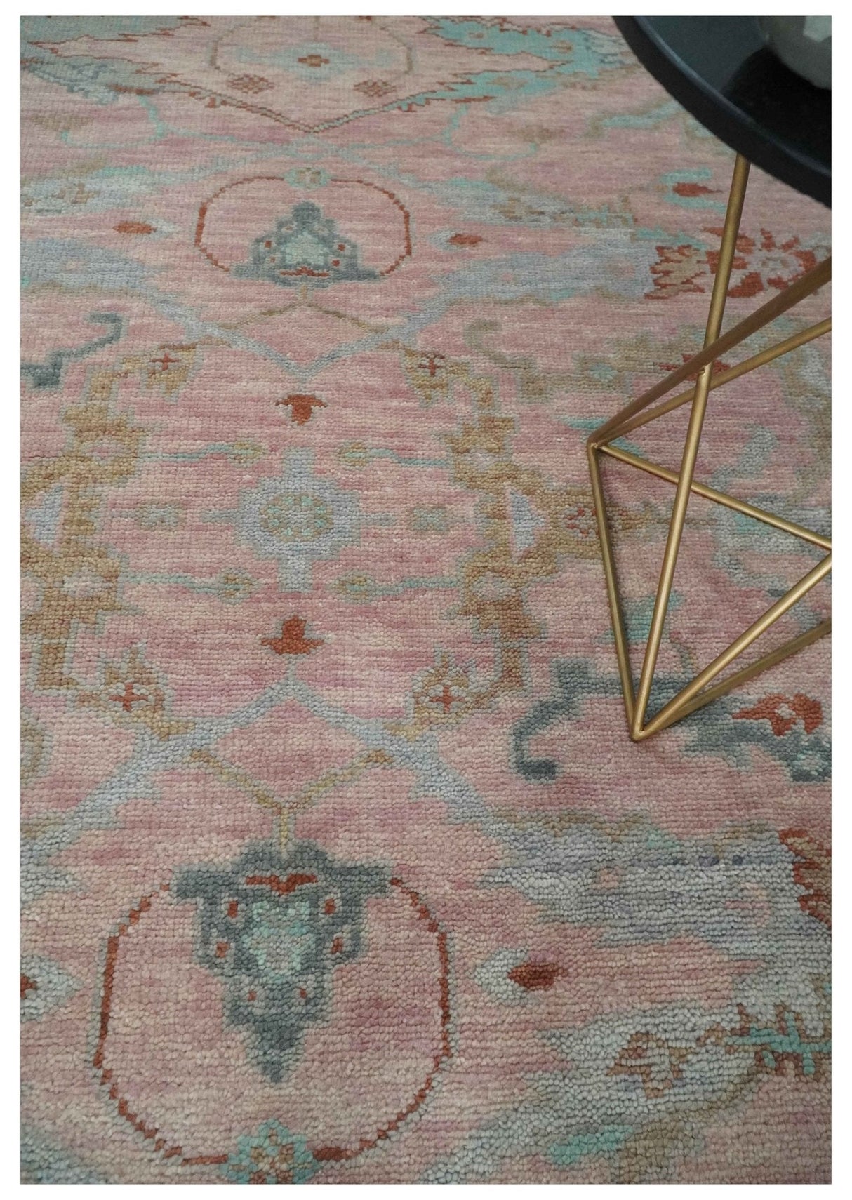 Hand Knotted Light Pink Oriental Oushak 9x12 Traditional Wool Area Rug, Living Room and Bedroom Rug