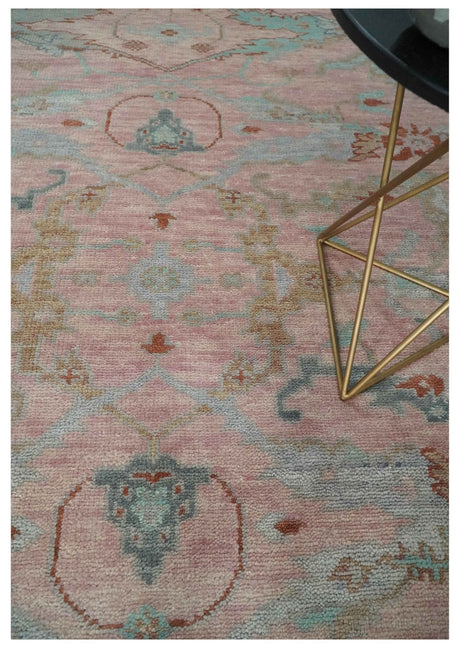 Hand Knotted Light Pink Oriental Oushak 9x12 Traditional Wool Area Rug, Living Room and Bedroom Rug
