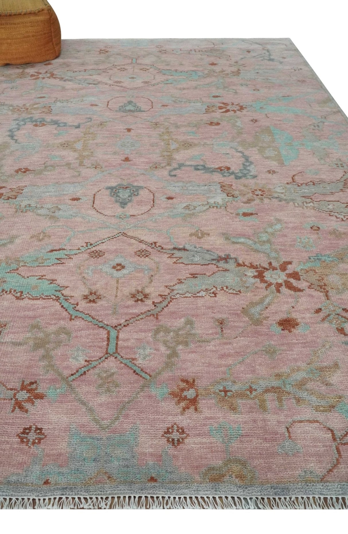 Hand Knotted Light Pink Oriental Oushak 9x12 Traditional Wool Area Rug, Living Room and Bedroom Rug