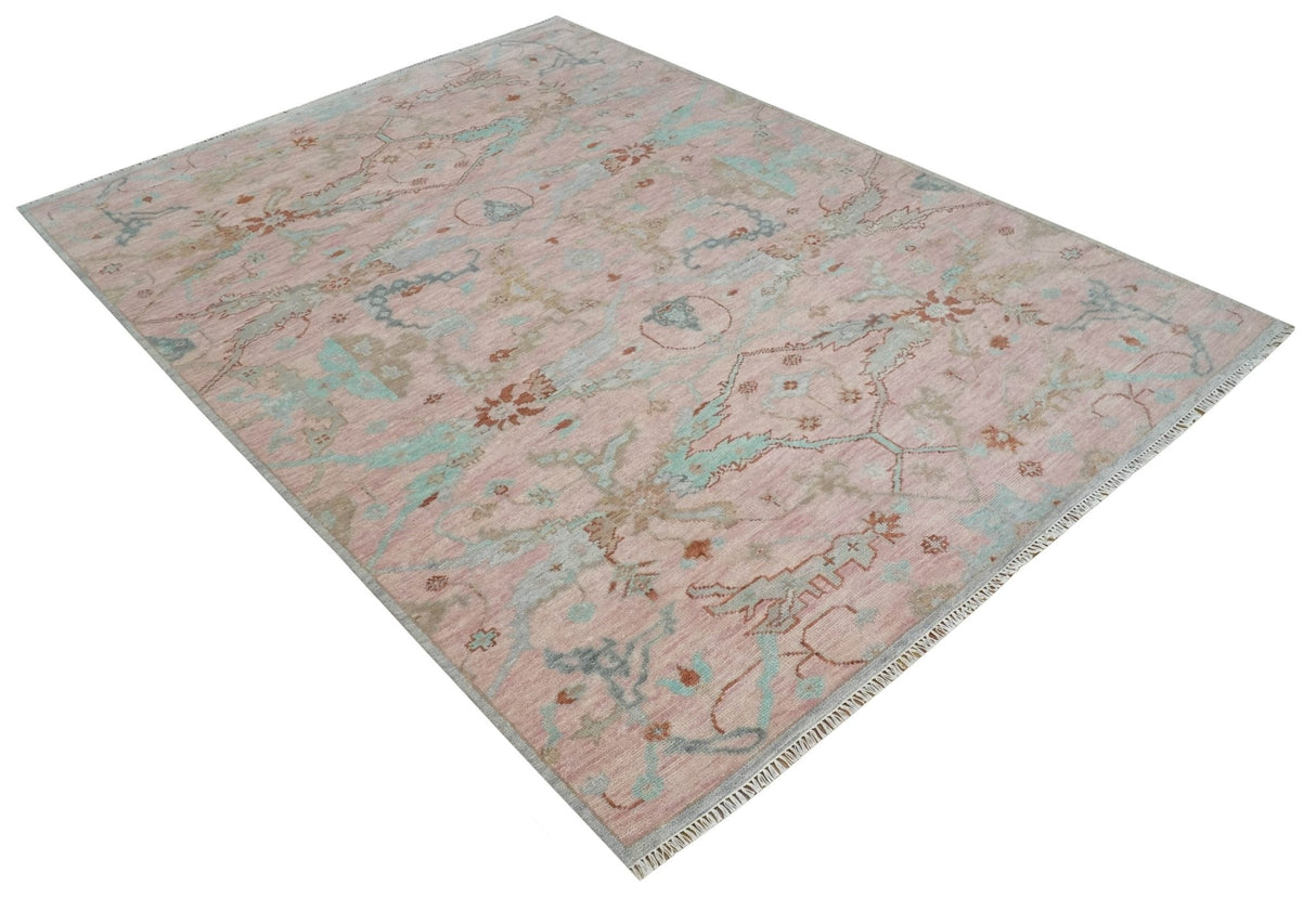 Hand Knotted Light Pink Oriental Oushak 9x12 Traditional Wool Area Rug, Living Room and Bedroom Rug