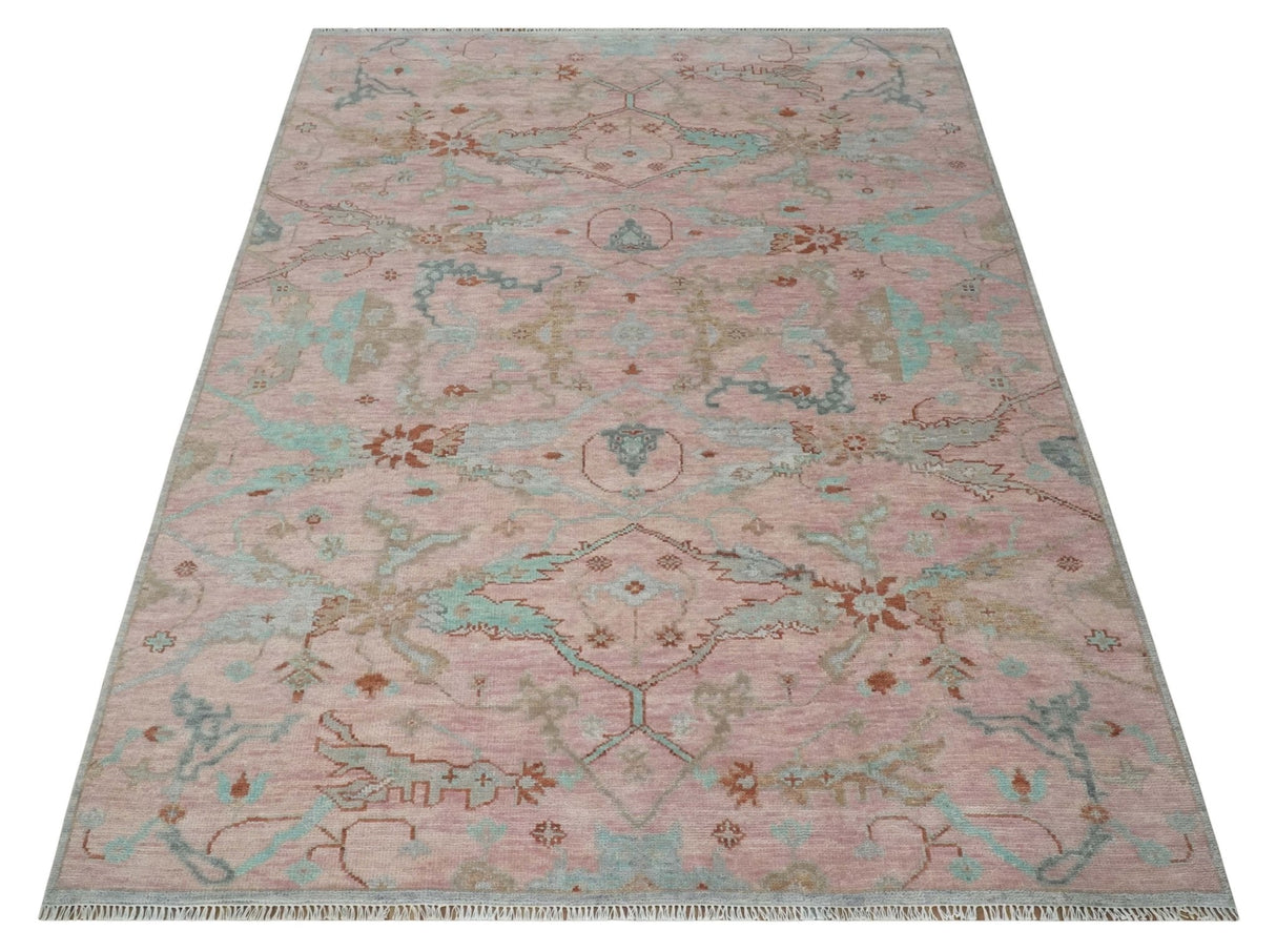 Hand Knotted Light Pink Oriental Oushak 9x12 Traditional Wool Area Rug, Living Room and Bedroom Rug