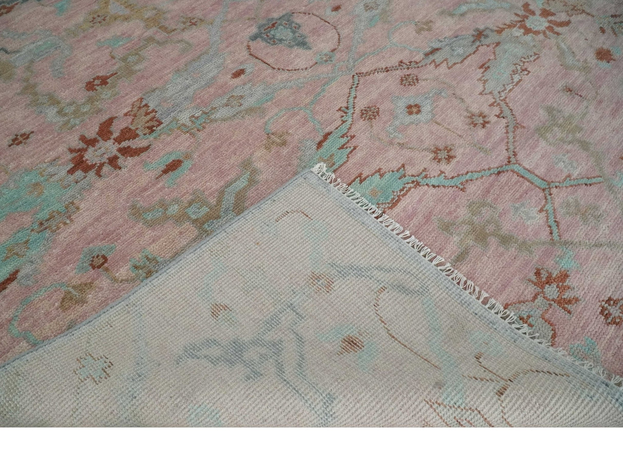 Hand Knotted Light Pink Oriental Oushak 9x12 Traditional Wool Area Rug, Living Room and Bedroom Rug