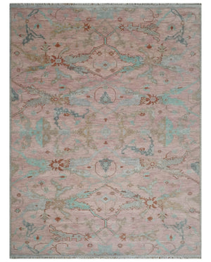Hand Knotted Light Pink Oriental Oushak 9x12 Traditional Wool Area Rug, Living Room and Bedroom Rug