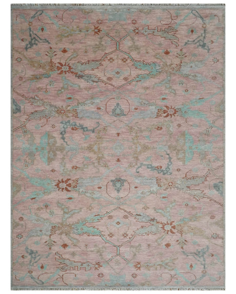 Hand Knotted Light Pink Oriental Oushak 9x12 Traditional Wool Area Rug, Living Room and Bedroom Rug