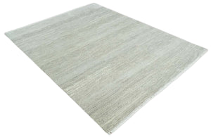 Hand Knotted Modern Geometric Trellis Scandinavian 8x10 Beige, and Ivory Wool Area Rug