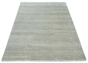 Hand Knotted Modern Geometric Trellis Scandinavian 8x10 Beige, and Ivory Wool Area Rug