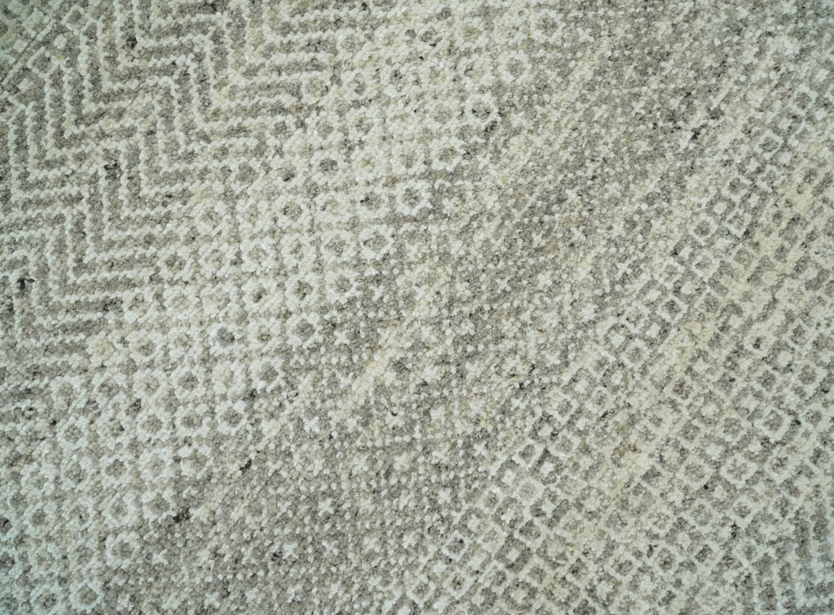 Hand Knotted Modern Geometric Trellis Scandinavian 8x10 Beige, and Ivory Wool Area Rug