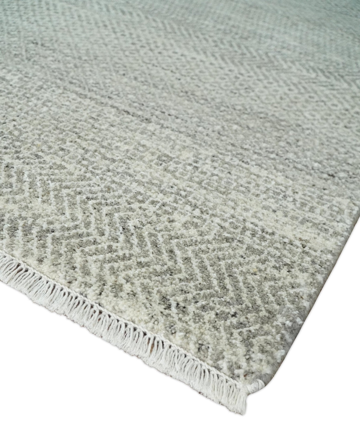 Hand Knotted Modern Geometric Trellis Scandinavian 8x10 Beige, and Ivory Wool Area Rug