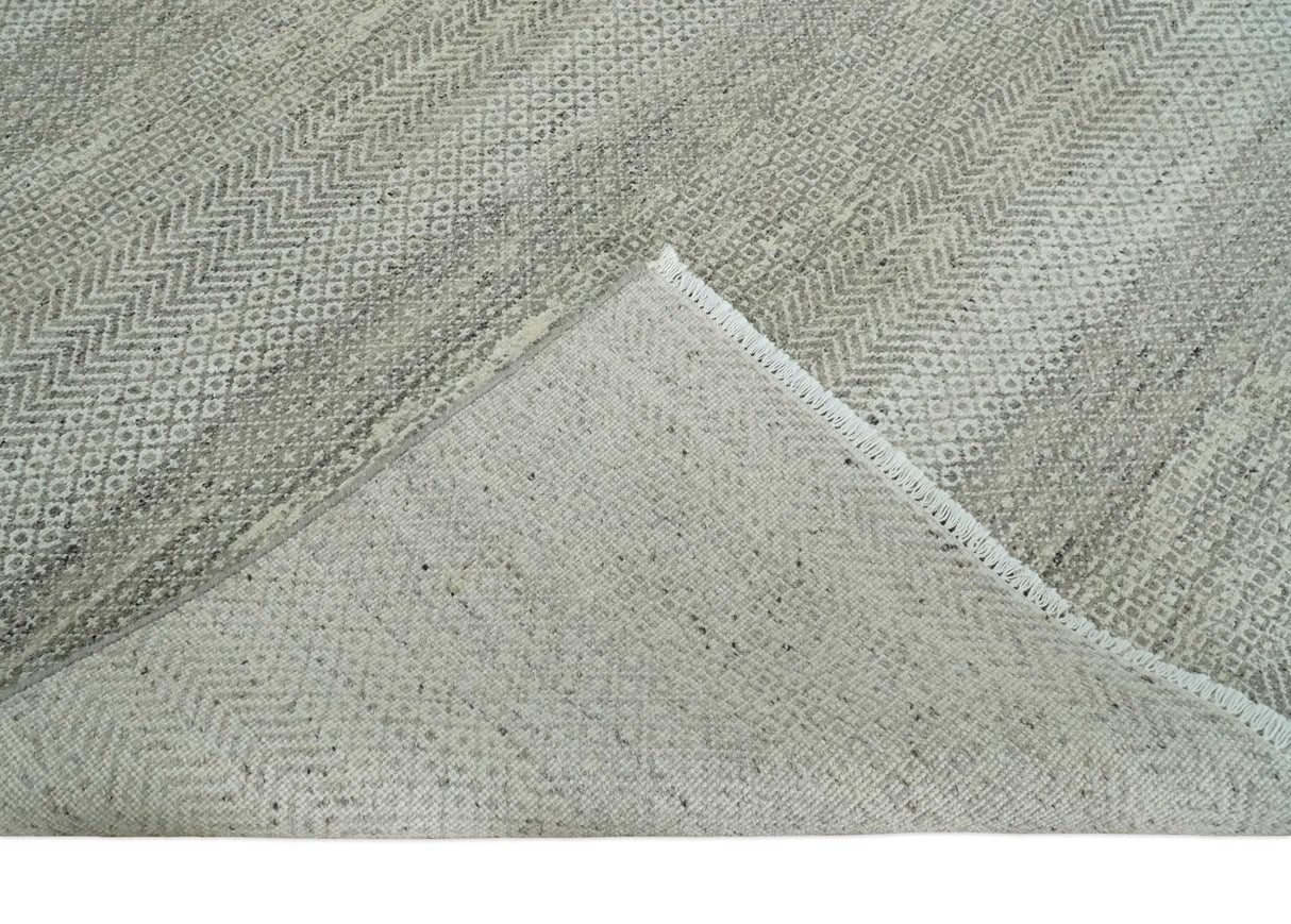 Hand Knotted Modern Geometric Trellis Scandinavian 8x10 Beige, and Ivory Wool Area Rug