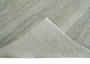 Hand Knotted Modern Geometric Trellis Scandinavian 8x10 Beige, and Ivory Wool Area Rug