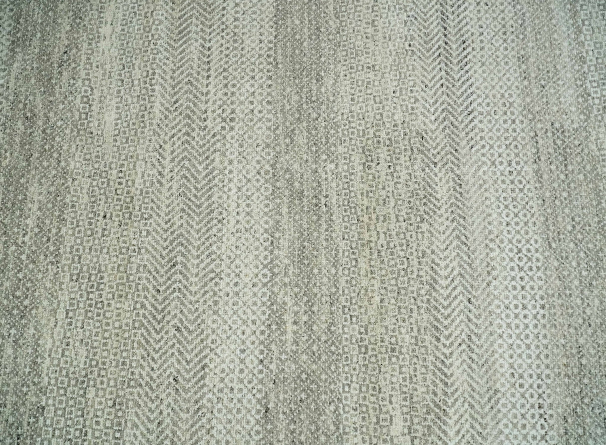 Hand Knotted Modern Geometric Trellis Scandinavian 8x10 Beige, and Ivory Wool Area Rug