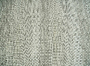 Hand Knotted Modern Geometric Trellis Scandinavian 8x10 Beige, and Ivory Wool Area Rug