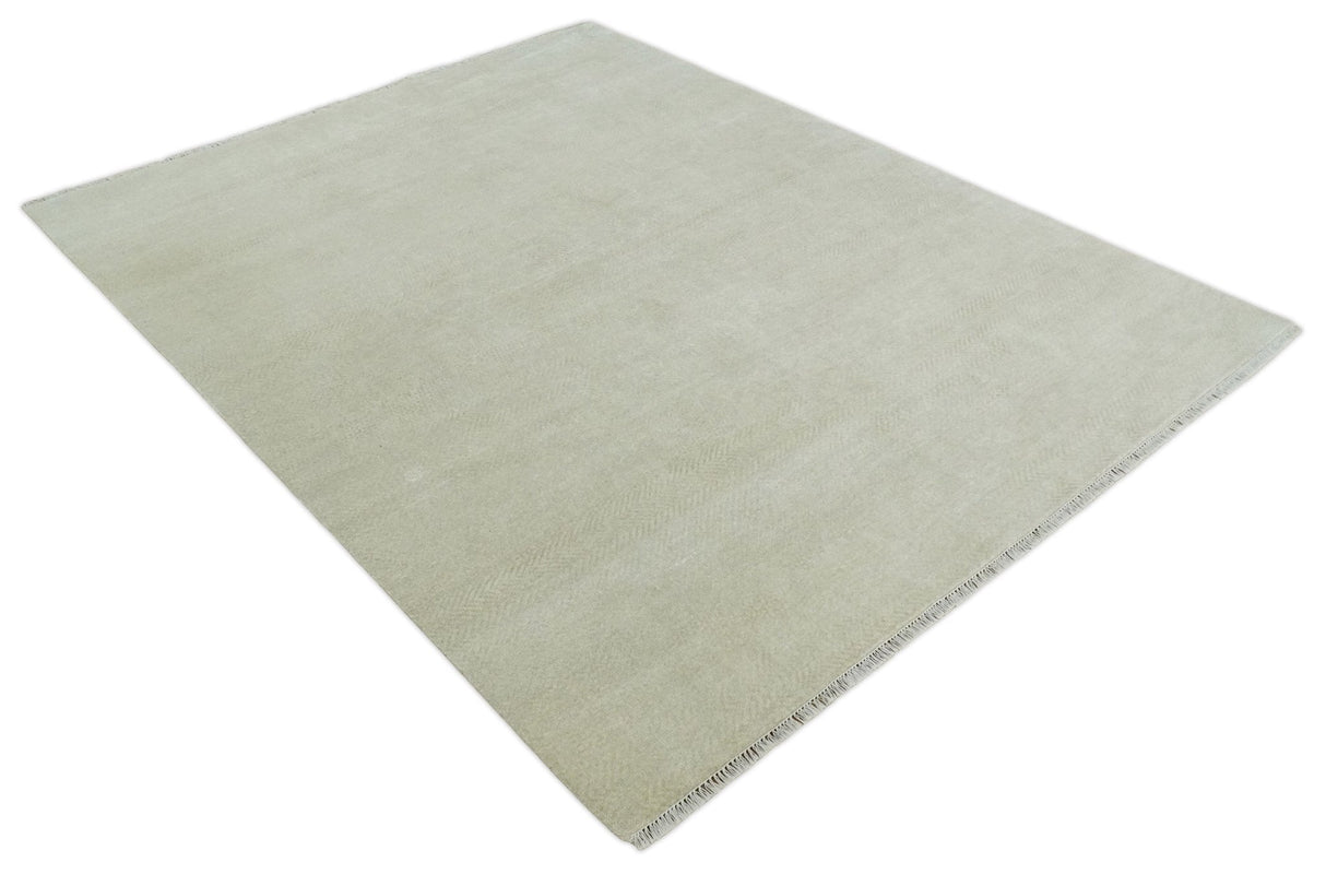 Hand Knotted Modern Geometric Trellis Scandinavian 8x10 Beige and Ivory Wool Area Rug | TRDCP932810