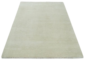 Hand Knotted Modern Geometric Trellis Scandinavian 8x10 Beige and Ivory Wool Area Rug | TRDCP932810