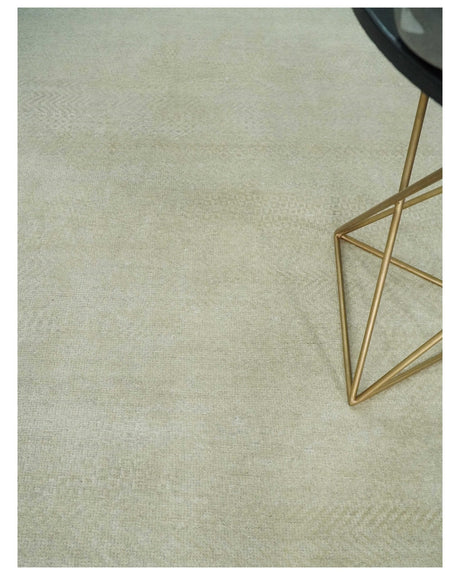 Hand Knotted Modern Geometric Trellis Scandinavian 8x10 Beige and Ivory Wool Area Rug | TRDCP932810