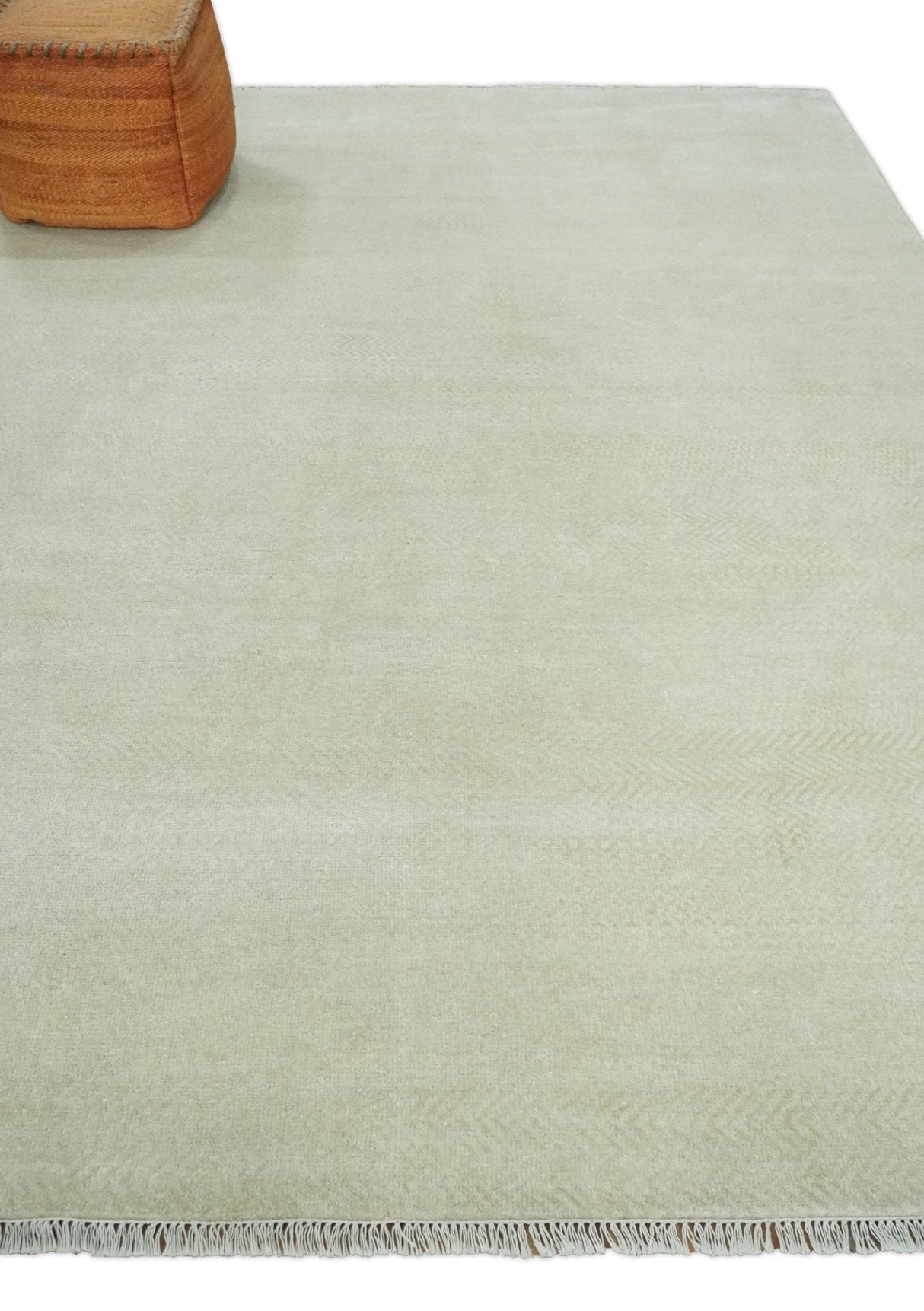 Hand Knotted Modern Geometric Trellis Scandinavian 8x10 Beige and Ivory Wool Area Rug | TRDCP932810