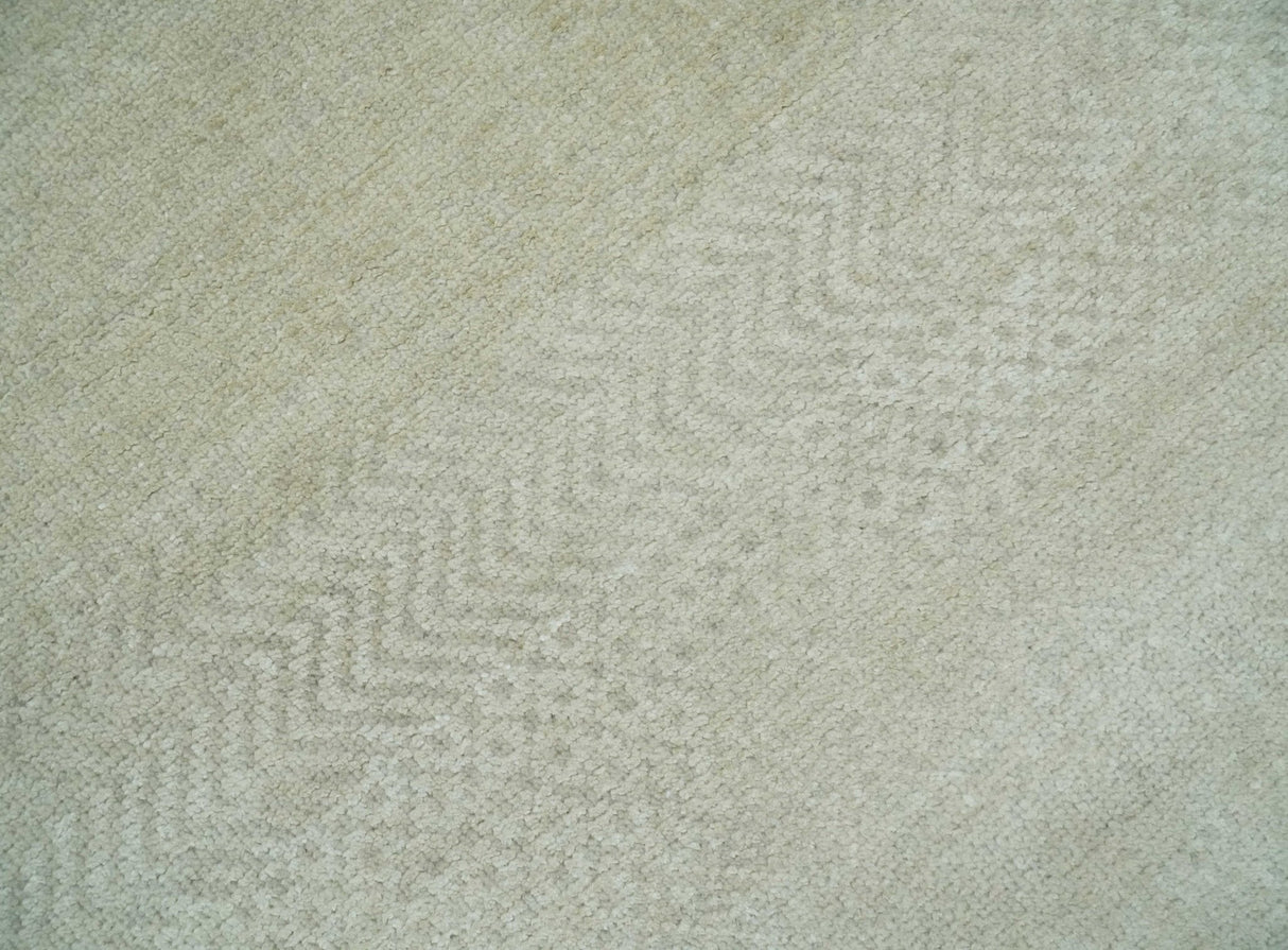 Hand Knotted Modern Geometric Trellis Scandinavian 8x10 Beige and Ivory Wool Area Rug | TRDCP932810
