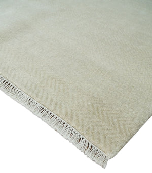 Hand Knotted Modern Geometric Trellis Scandinavian 8x10 Beige and Ivory Wool Area Rug | TRDCP932810