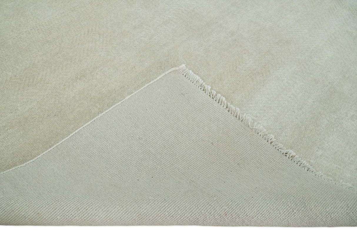 Hand Knotted Modern Geometric Trellis Scandinavian 8x10 Beige and Ivory Wool Area Rug | TRDCP932810