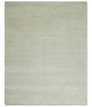 Hand Knotted Modern Geometric Trellis Scandinavian 8x10 Beige and Ivory Wool Area Rug | TRDCP932810