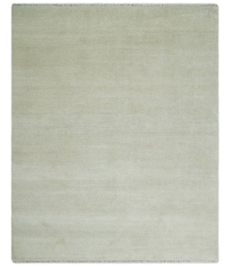 Hand Knotted Modern Geometric Trellis Scandinavian 8x10 Beige and Ivory Wool Area Rug | TRDCP932810