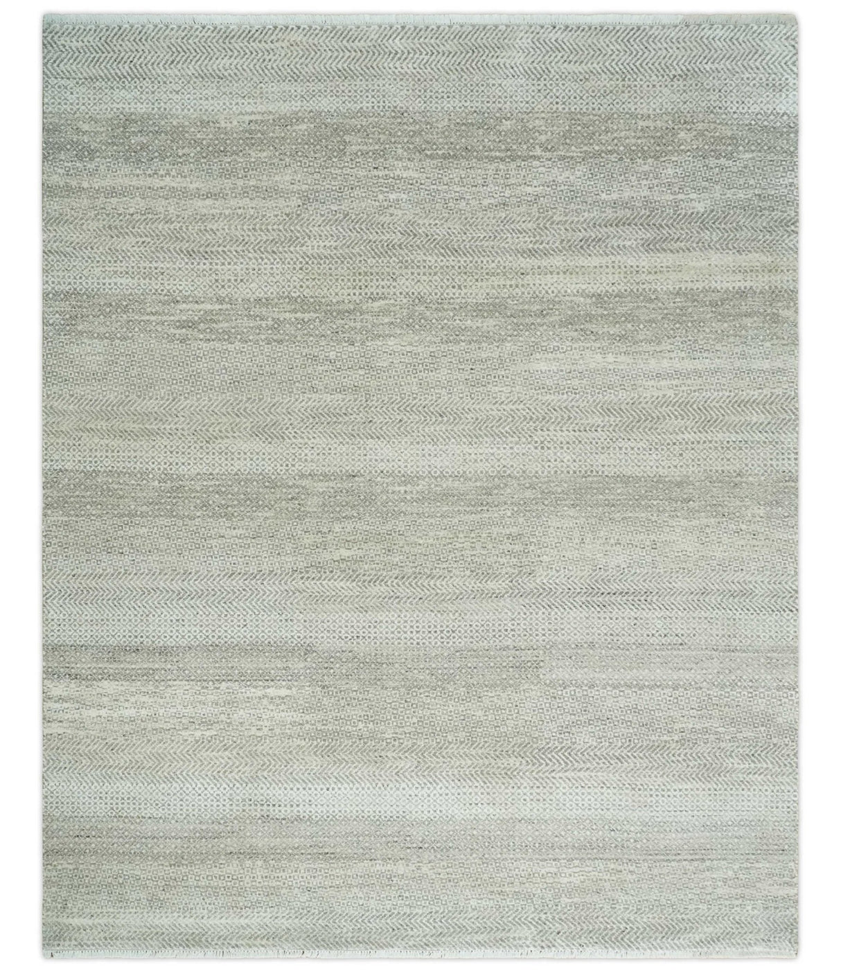 Hand Knotted Modern Geometric Trellis Scandinavian 8x10 Beige, and Ivory Wool Area Rug