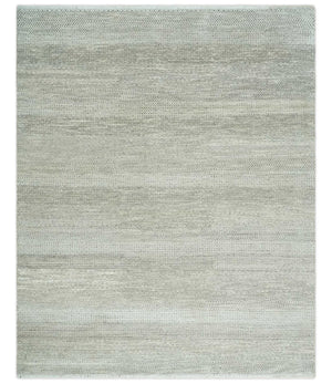 Hand Knotted Modern Geometric Trellis Scandinavian 8x10 Beige, and Ivory Wool Area Rug