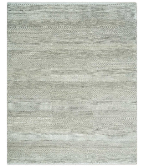 Hand Knotted Modern Geometric Trellis Scandinavian 8x10 Beige, and Ivory Wool Area Rug