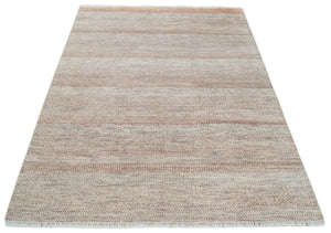 Hand Knotted Modern Geometric Trellis Scandinavian 8x10 Ivory, Rust and Gray Wool Area Rug | TRDCP933810