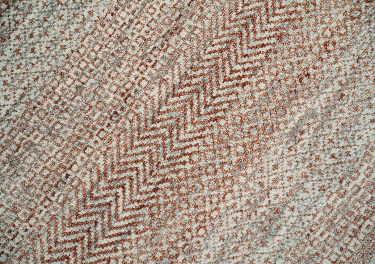Hand Knotted Modern Geometric Trellis Scandinavian 8x10 Ivory, Rust and Gray Wool Area Rug | TRDCP933810