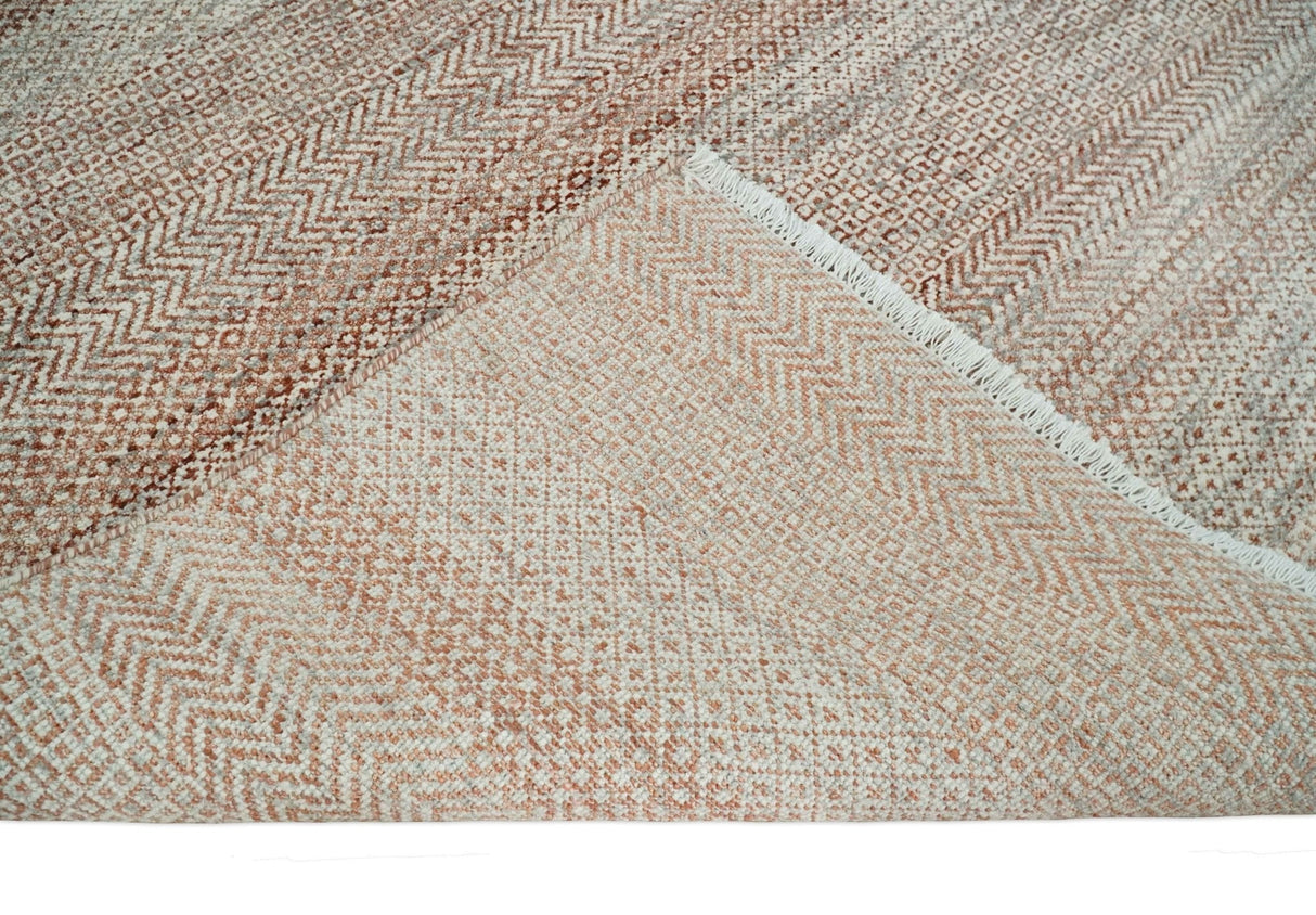 Hand Knotted Modern Geometric Trellis Scandinavian 8x10 Ivory, Rust and Gray Wool Area Rug | TRDCP933810