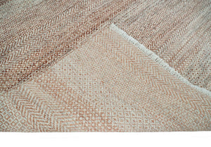 Hand Knotted Modern Geometric Trellis Scandinavian 8x10 Ivory, Rust and Gray Wool Area Rug | TRDCP933810