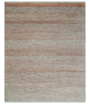 Hand Knotted Modern Geometric Trellis Scandinavian 8x10 Ivory, Rust and Gray Wool Area Rug | TRDCP933810