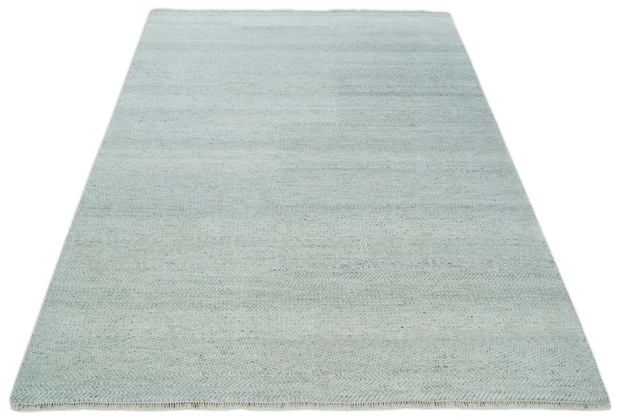 Hand Knotted Modern Geometric Trellis Scandinavian Silver and Gray Wool Area Rug 8x10 | TRDCP930810