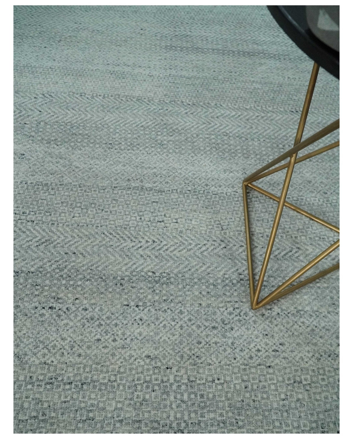 Hand Knotted Modern Geometric Trellis Scandinavian Silver and Gray Wool Area Rug 8x10 | TRDCP930810