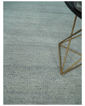 Hand Knotted Modern Geometric Trellis Scandinavian Silver and Gray Wool Area Rug 8x10 | TRDCP930810