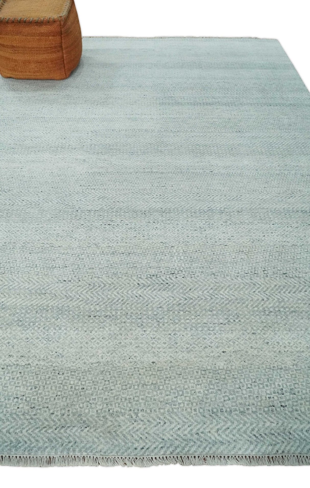 Hand Knotted Modern Geometric Trellis Scandinavian Silver and Gray Wool Area Rug 8x10 | TRDCP930810