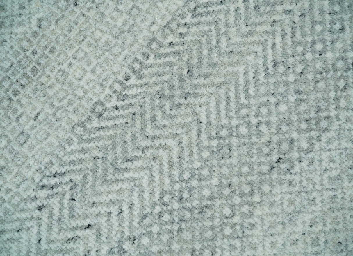 Hand Knotted Modern Geometric Trellis Scandinavian Silver and Gray Wool Area Rug 8x10 | TRDCP930810